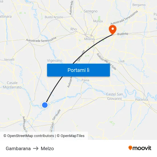 Gambarana to Melzo map