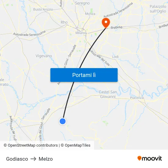 Godiasco to Melzo map