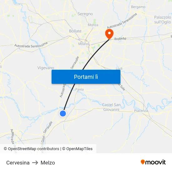 Cervesina to Melzo map