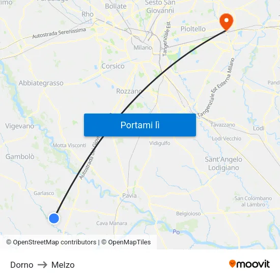 Dorno to Melzo map