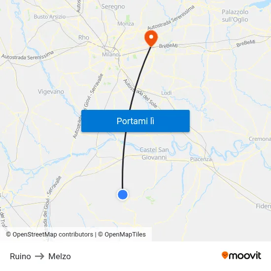 Ruino to Melzo map