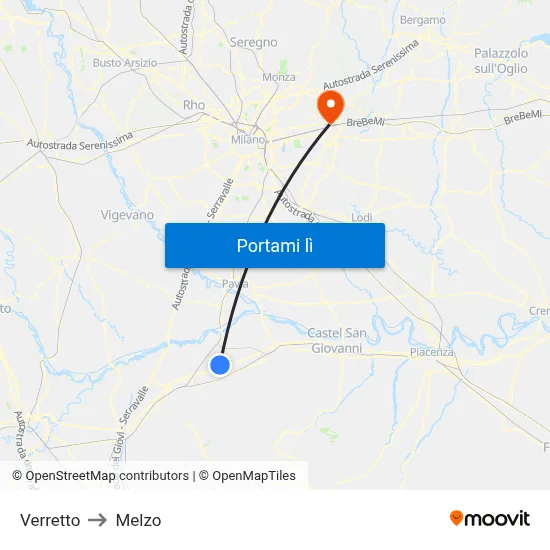 Verretto to Melzo map