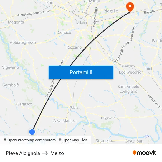 Pieve Albignola to Melzo map