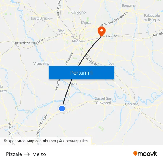 Pizzale to Melzo map