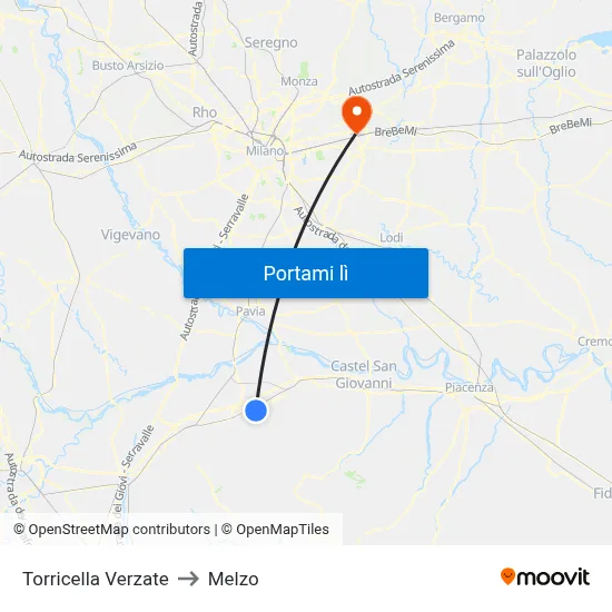 Torricella Verzate to Melzo map