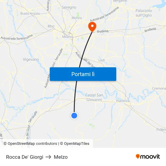 Rocca De' Giorgi to Melzo map
