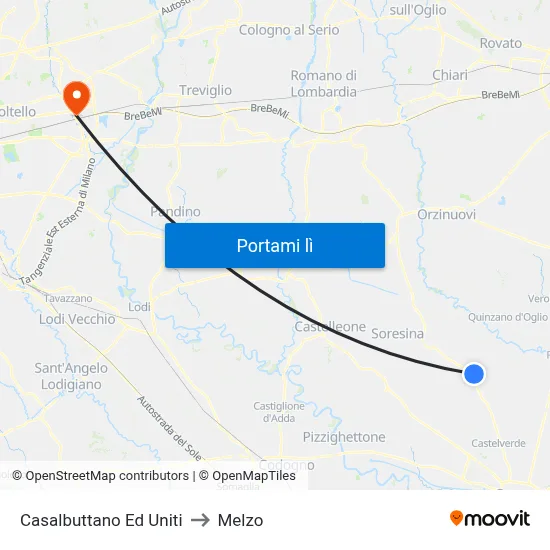 Casalbuttano Ed Uniti to Melzo map