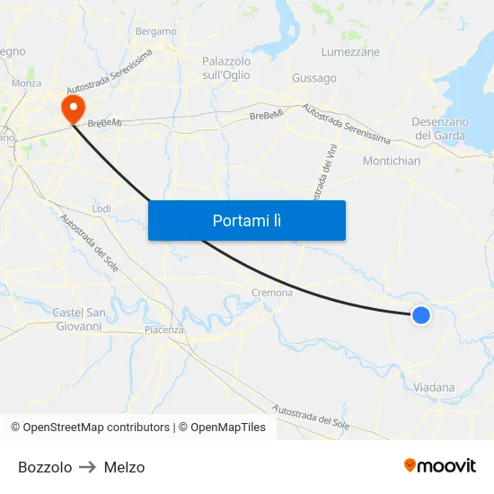 Bozzolo to Melzo map