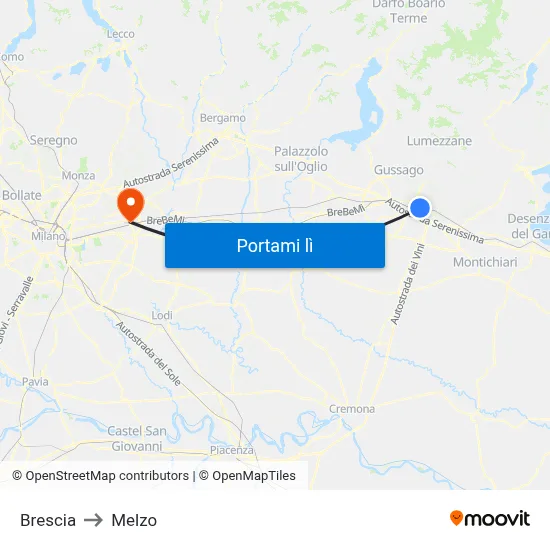 Brescia to Melzo map