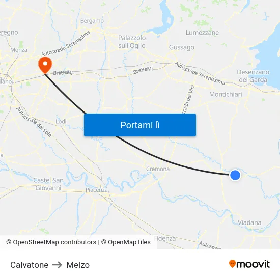 Calvatone to Melzo map