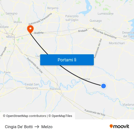 Cingia De' Botti to Melzo map