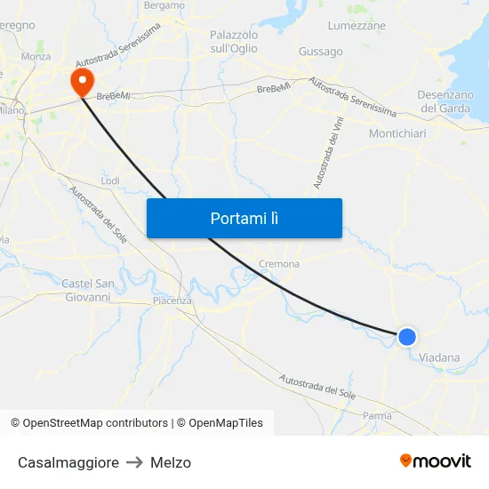 Casalmaggiore to Melzo map