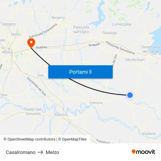 Casalromano to Melzo map