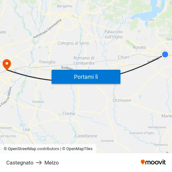 Castegnato to Melzo map
