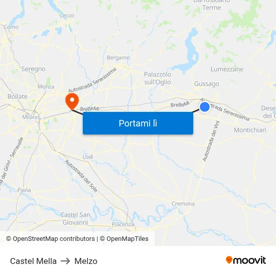 Castel Mella to Melzo map