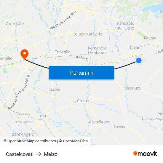 Castelcovati to Melzo map