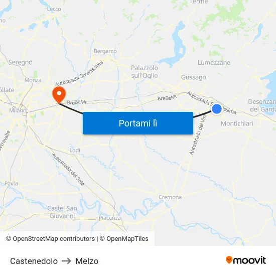 Castenedolo to Melzo map