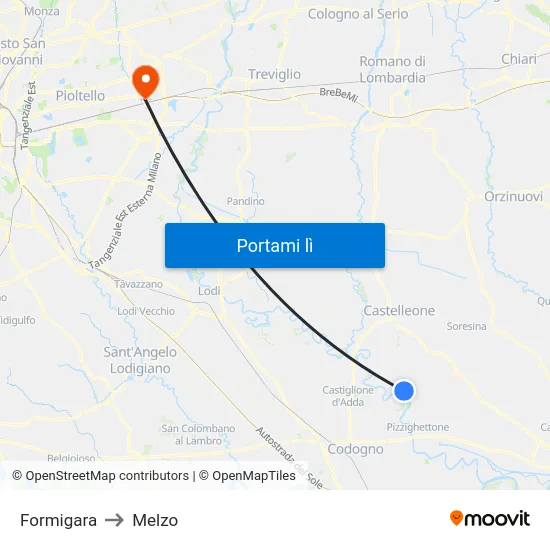 Formigara to Melzo map