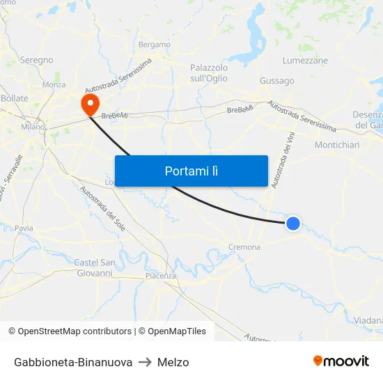 Gabbioneta-Binanuova to Melzo map