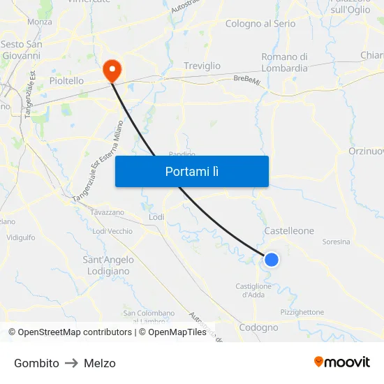 Gombito to Melzo map