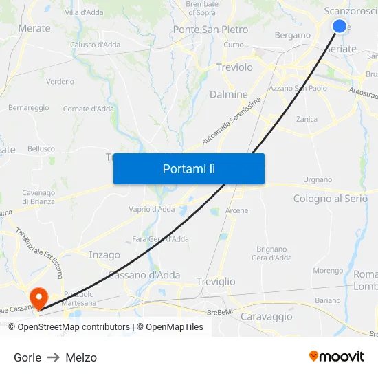 Gorle to Melzo map
