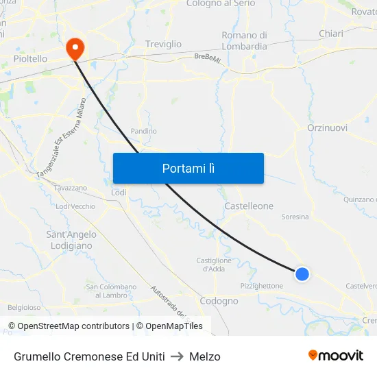 Grumello Cremonese Ed Uniti to Melzo map