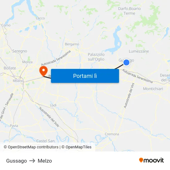 Gussago to Melzo map