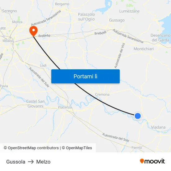 Gussola to Melzo map