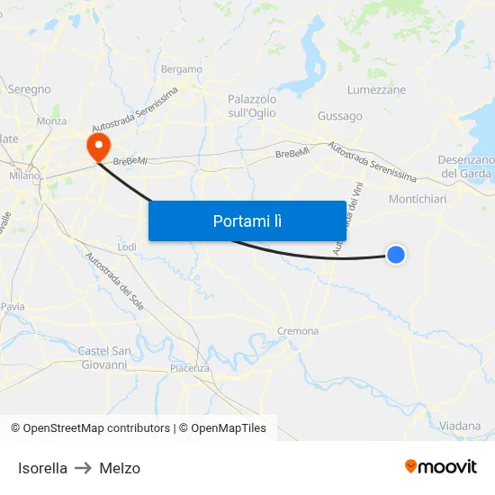 Isorella to Melzo map