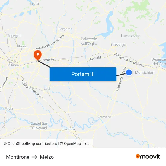 Montirone to Melzo map