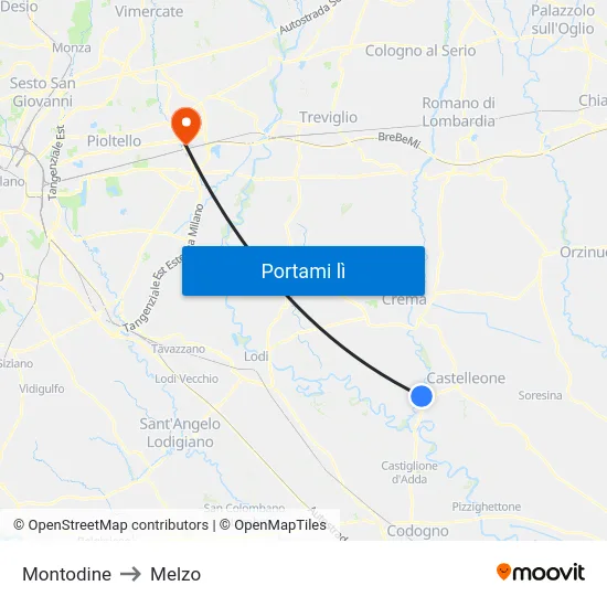 Montodine to Melzo map