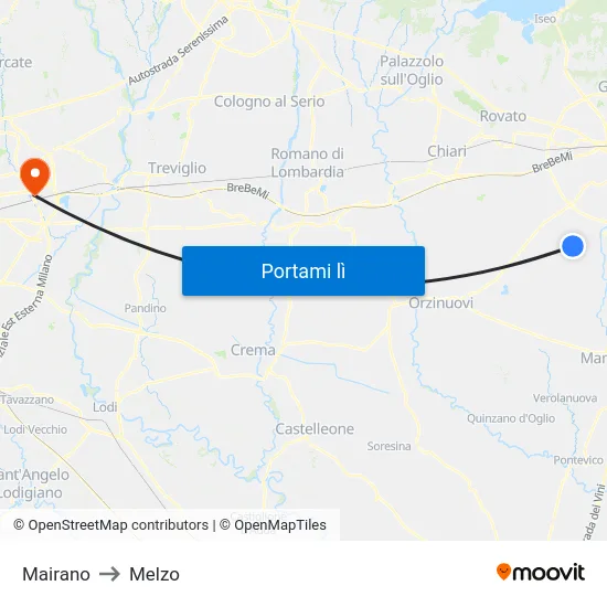 Mairano to Melzo map