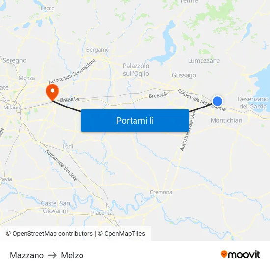 Mazzano to Melzo map