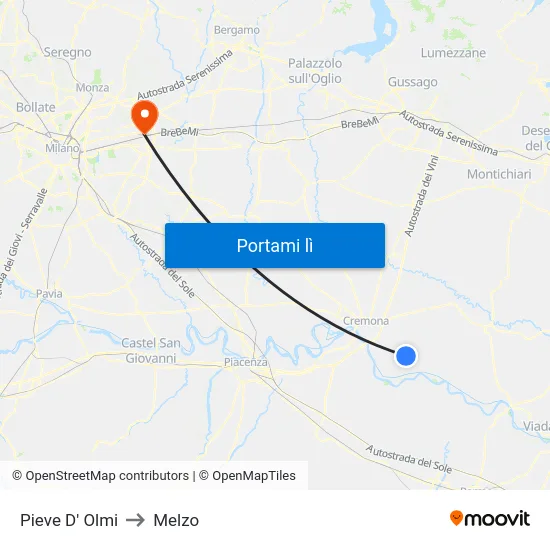 Pieve D' Olmi to Melzo map