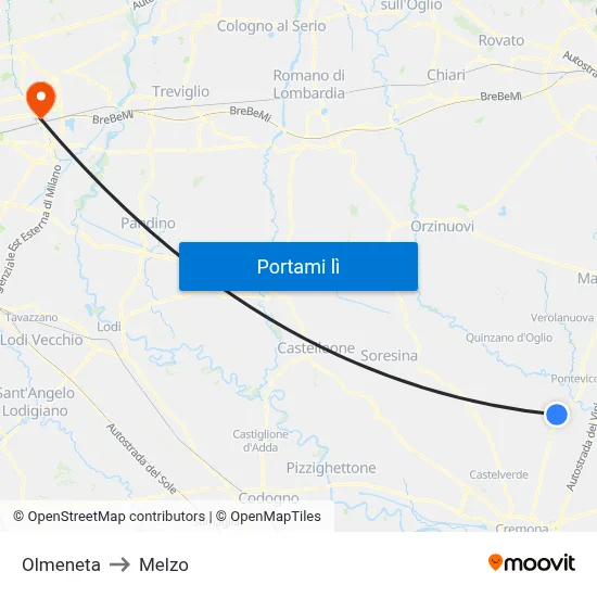 Olmeneta to Melzo map