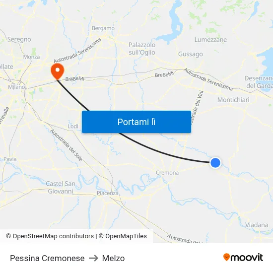 Pessina Cremonese to Melzo map