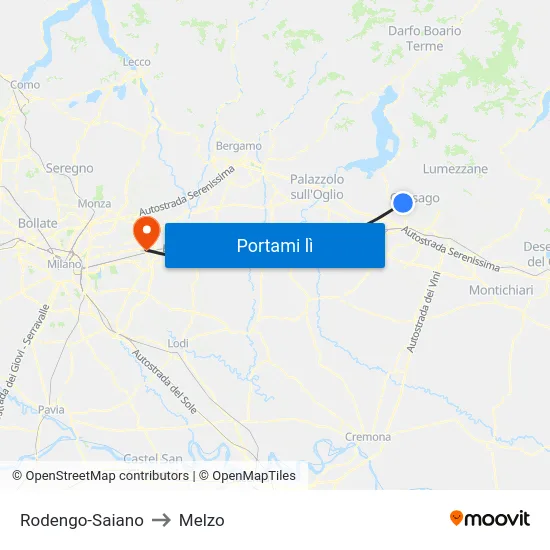 Rodengo-Saiano to Melzo map