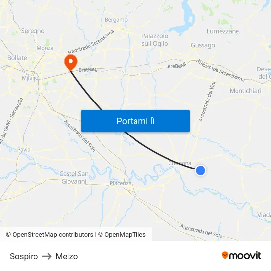 Sospiro to Melzo map