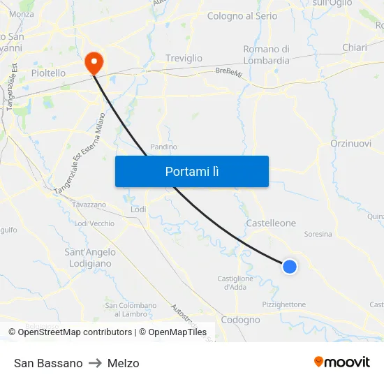 San Bassano to Melzo map