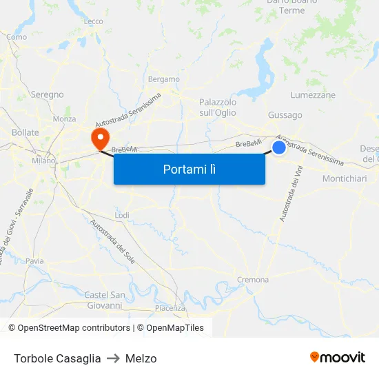 Torbole Casaglia to Melzo map