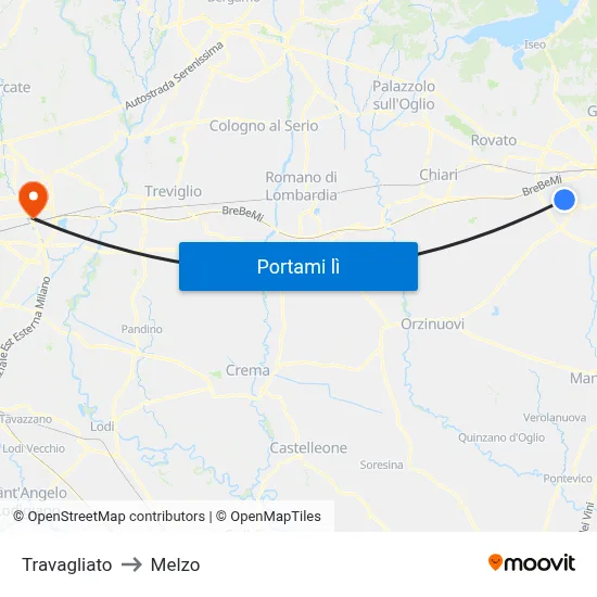 Travagliato to Melzo map