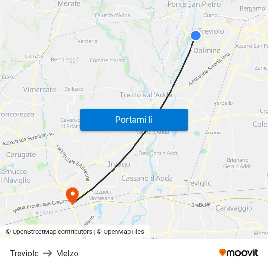 Treviolo to Melzo map