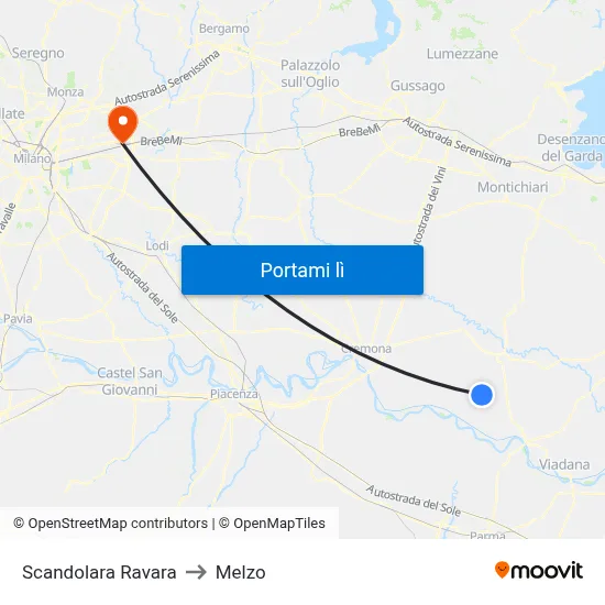 Scandolara Ravara to Melzo map