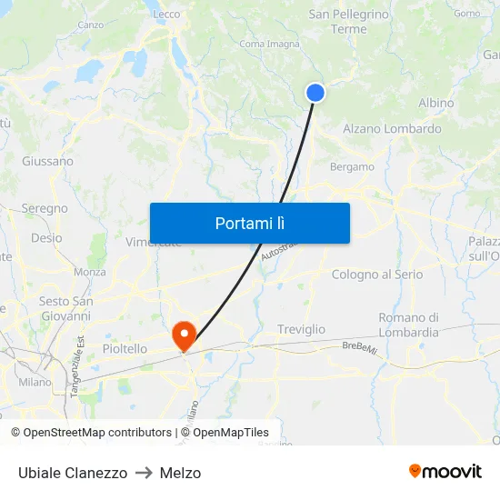 Ubiale Clanezzo to Melzo map