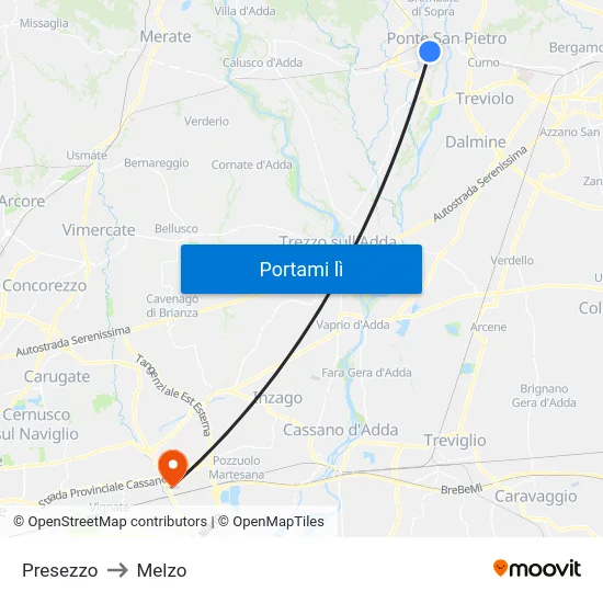 Presezzo to Melzo map