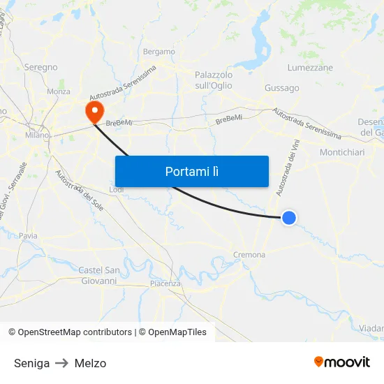 Seniga to Melzo map