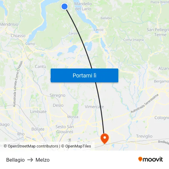 Bellagio to Melzo map