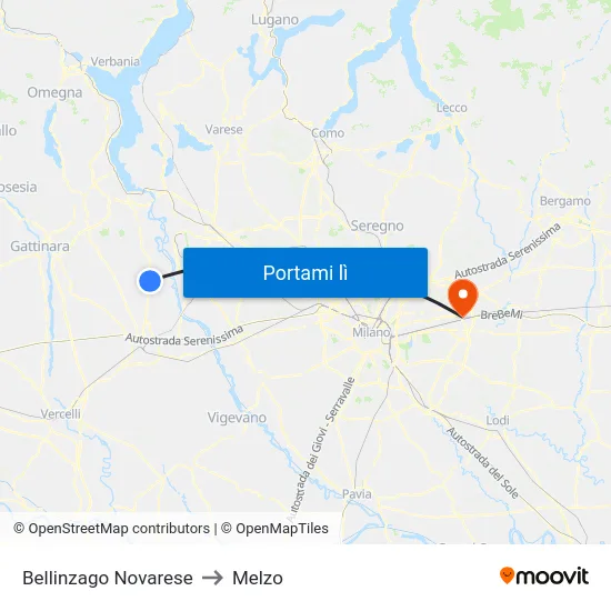 Bellinzago Novarese to Melzo map