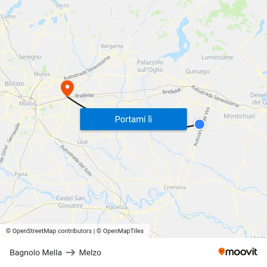 Bagnolo Mella to Melzo map
