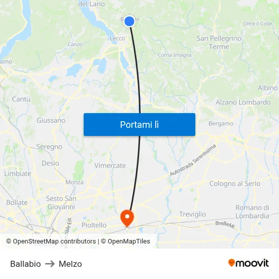 Ballabio to Melzo map